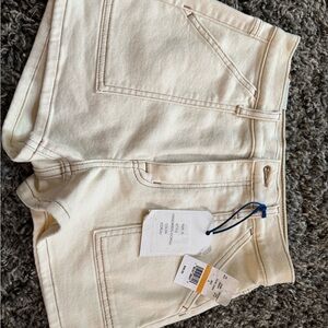 Cream High-Waisted Denim Shorts